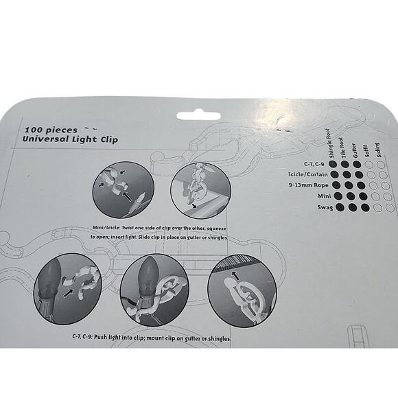 Gemmy 100 Universal Holiday Light Clips White Shingle/Gutter - Picture 9 of 11